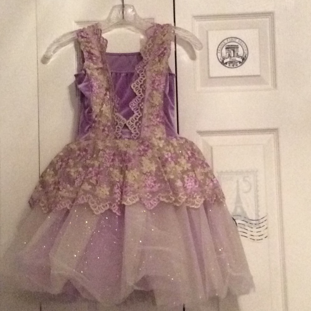 Lavender and Gold Floral Lace Kids Costume Ballet Dress LC